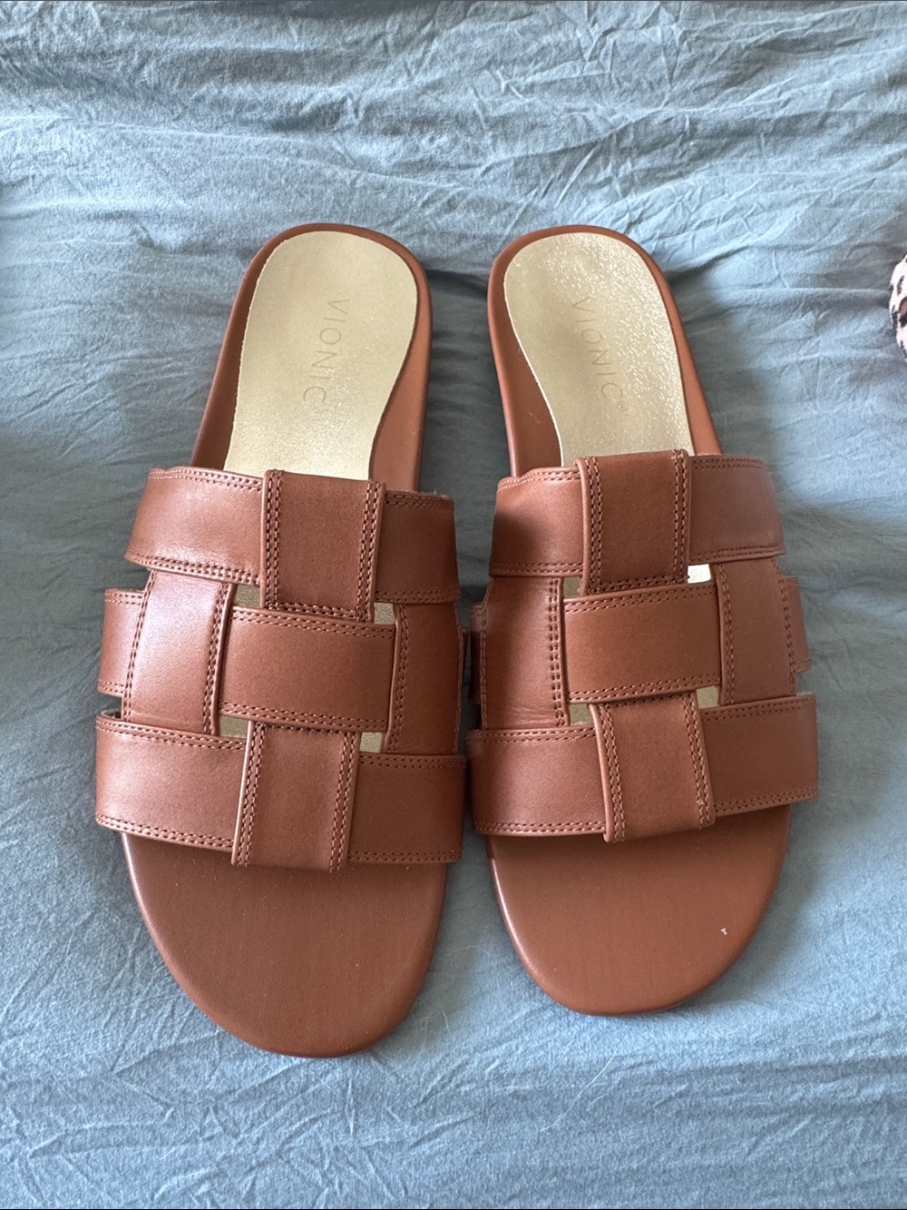 Vionic Brown Woven-Style Slide Sandals
